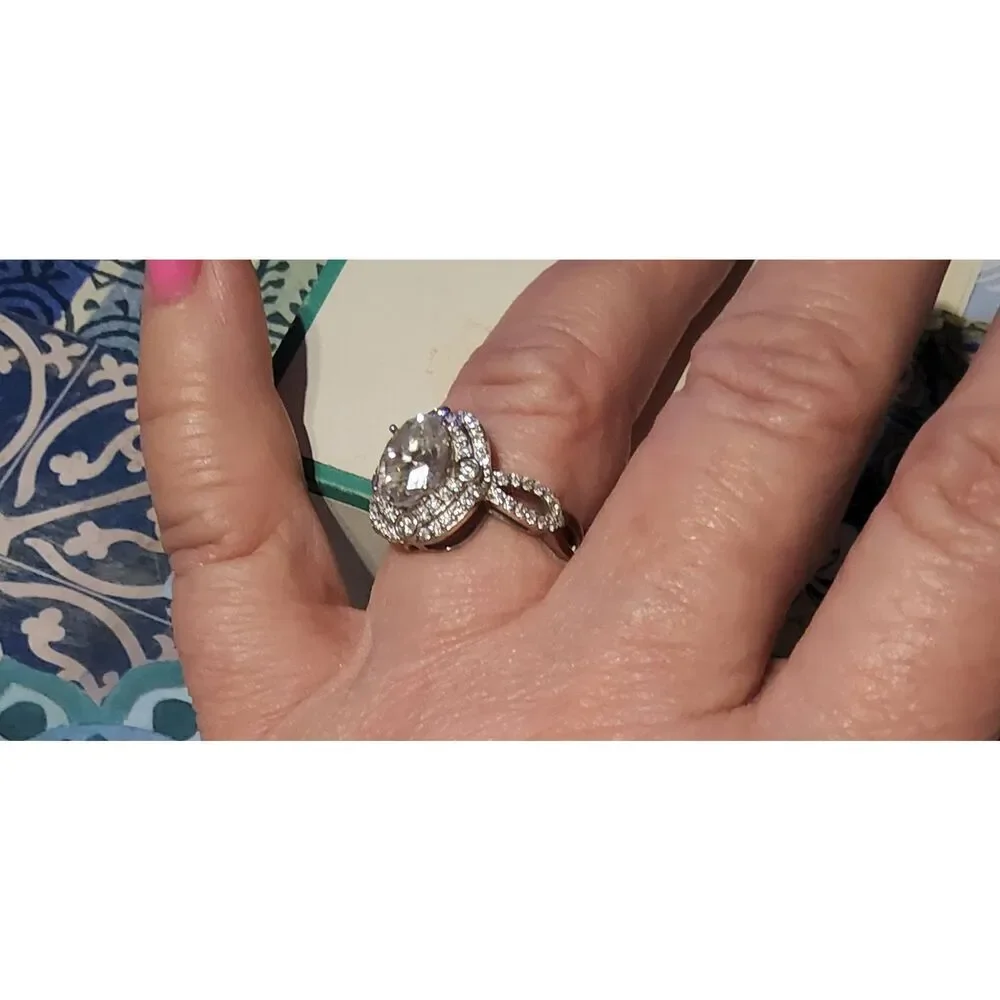 CERTIFIED 3.78 Ct. Genuine Moissanite Diamond Halo Bridal/Engagement Ring #8